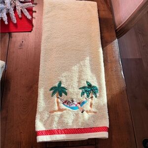 Christmas Tropical Embroidered Towels with Palm Trees and Santa